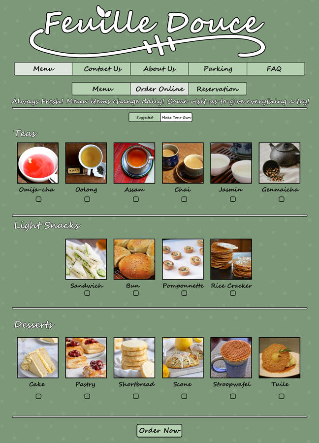 Feuille Douce - Menu