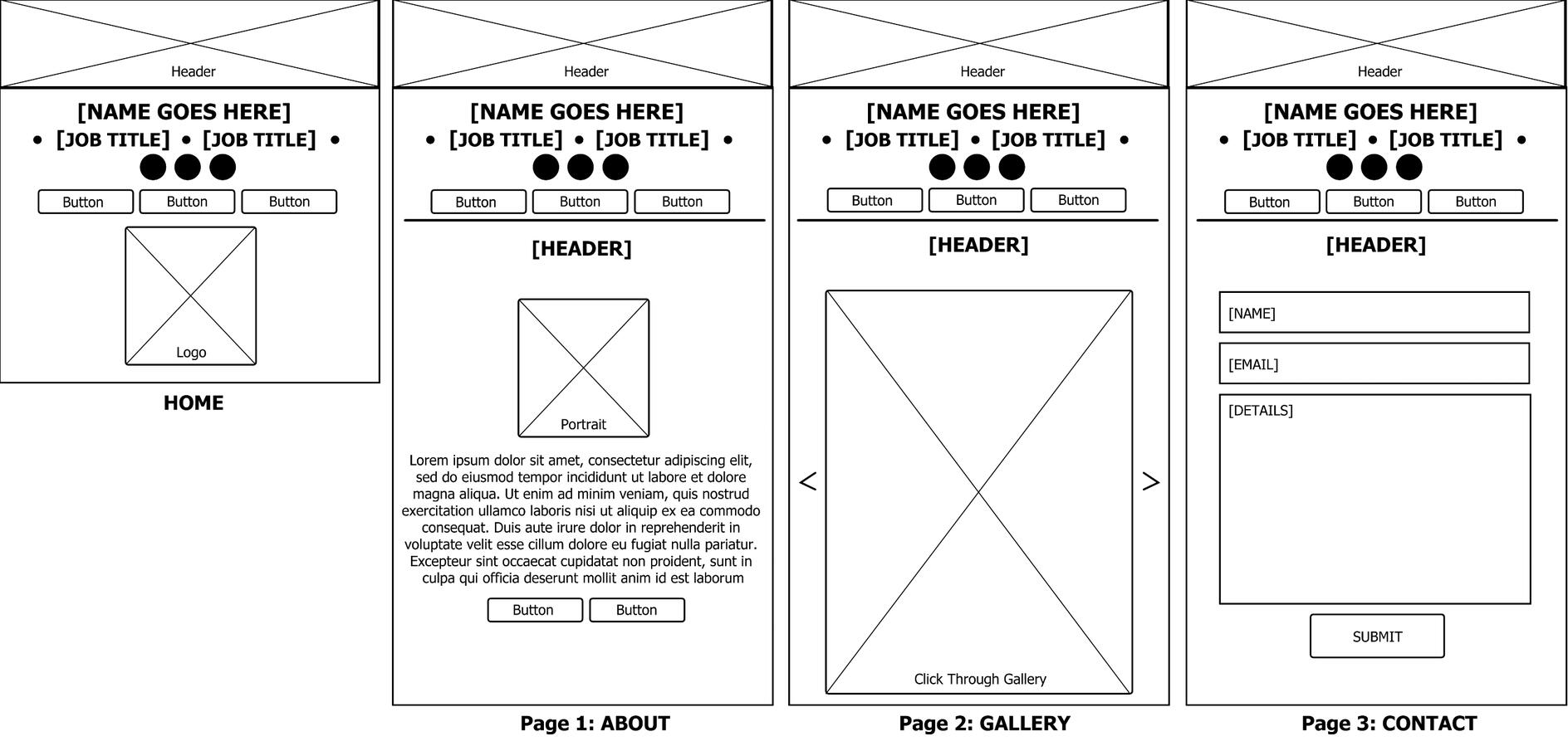 Portfolio Website Wire Frames